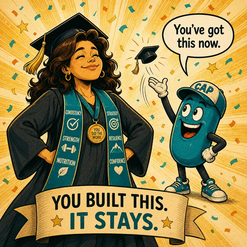 Illustration of a strong, confident person after keeping the muscle on the pen