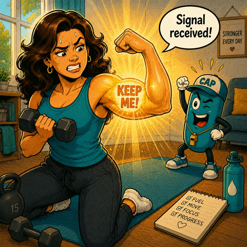 Illustration of the method in action — fueling, short strength sessions, and the right supplements